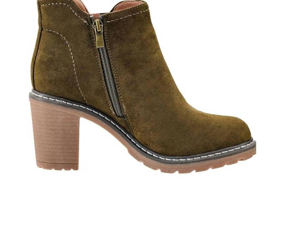 NEW CORKYS FOOTWEAR women's bite me booties in khaki faux suede